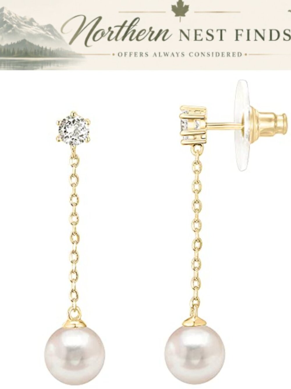 14k Gold Plated Sterling Silver Shell Pearl Drop Earrings for Women